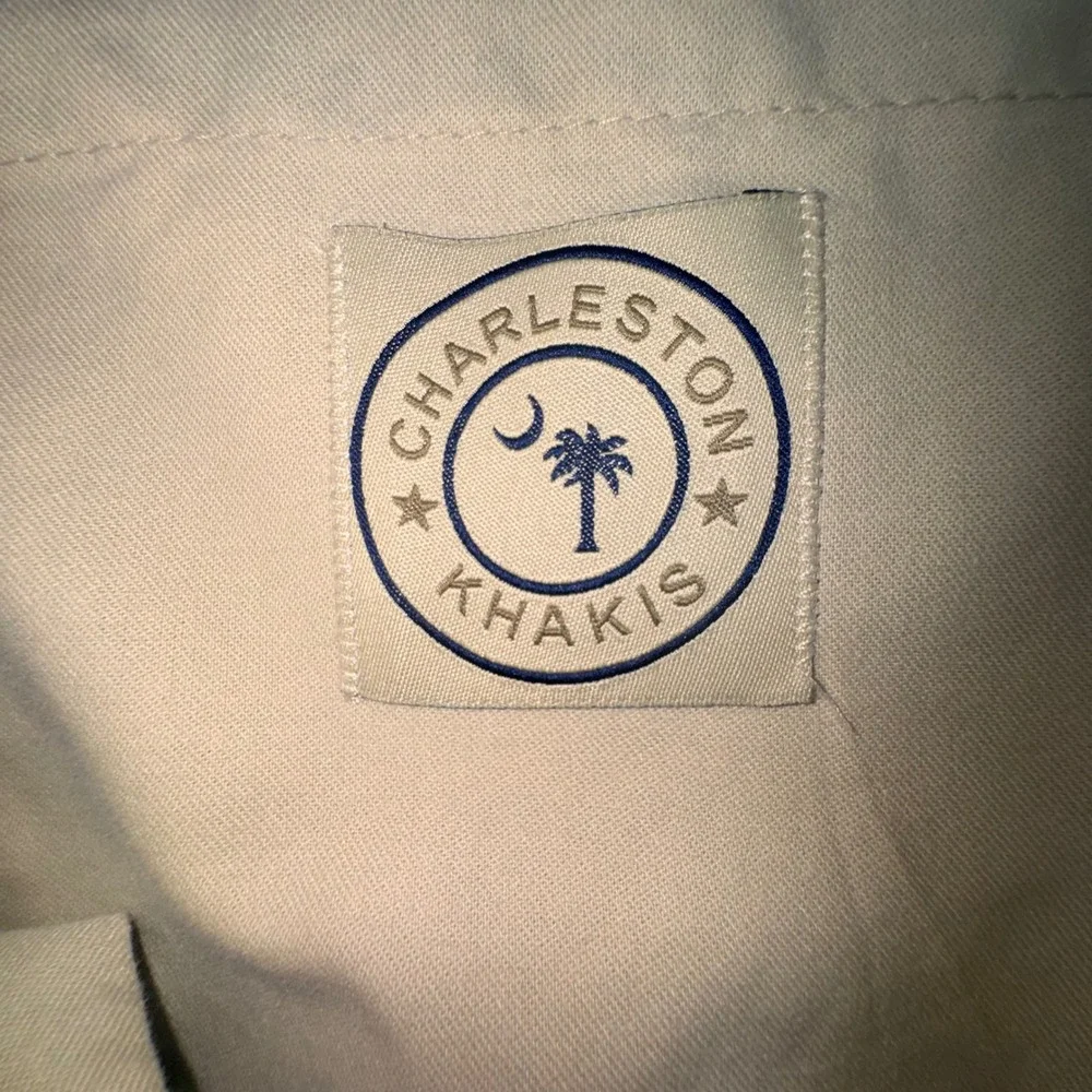 Charleston Khakis Linen Shorts Mens 34 Blue White Striped Flat Front Casual